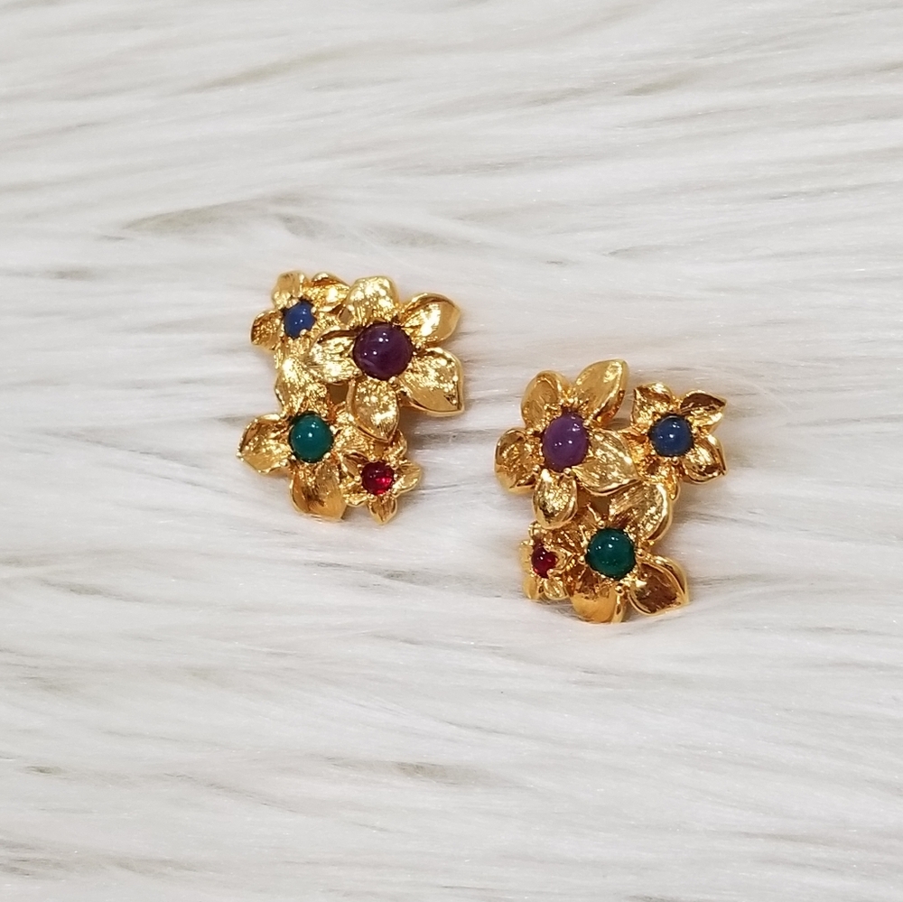 Vintage floral multi colored stone earrings
